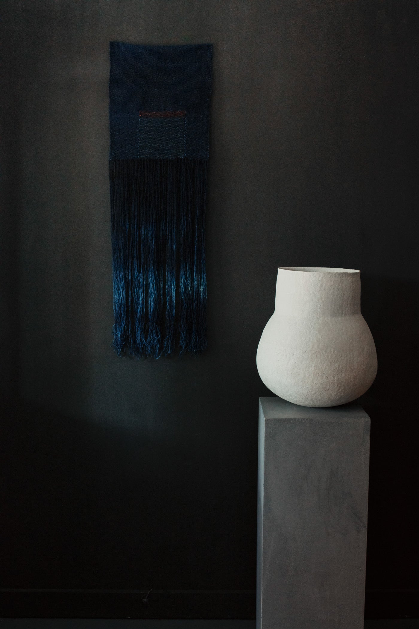 Hand-Dyed Indigo & Madder Wool & Silk Short Tapestry